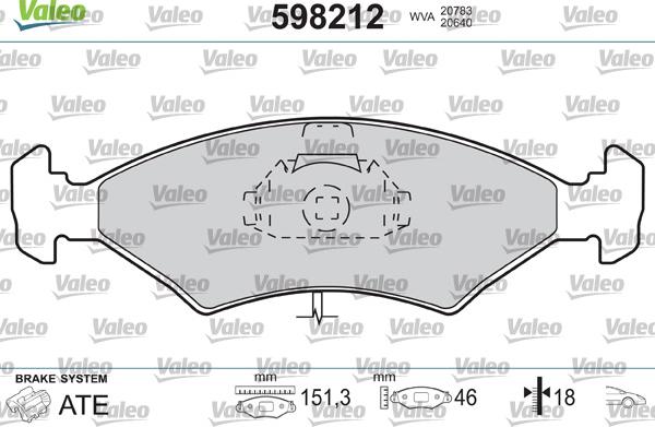 Valeo 598212 - Тормозные колодки, дисковые, комплект www.autospares.lv