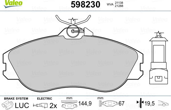 Valeo 598230 - Тормозные колодки, дисковые, комплект www.autospares.lv