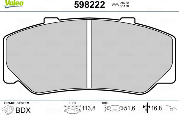 Valeo 598222 - Тормозные колодки, дисковые, комплект www.autospares.lv