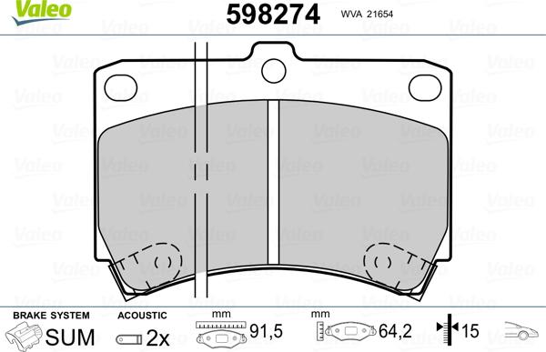 Valeo 598274 - Bremžu uzliku kompl., Disku bremzes autospares.lv