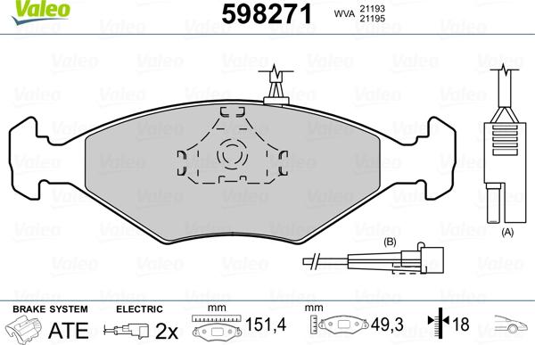 Valeo 598271 - Brake Pad Set, disc brake www.autospares.lv