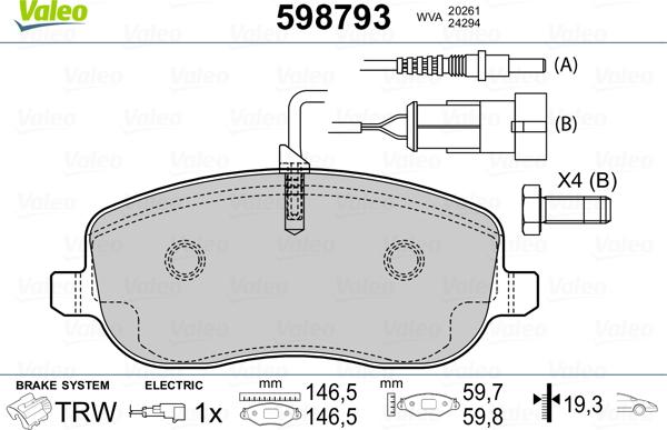 Valeo 598793 - Bremžu uzliku kompl., Disku bremzes www.autospares.lv