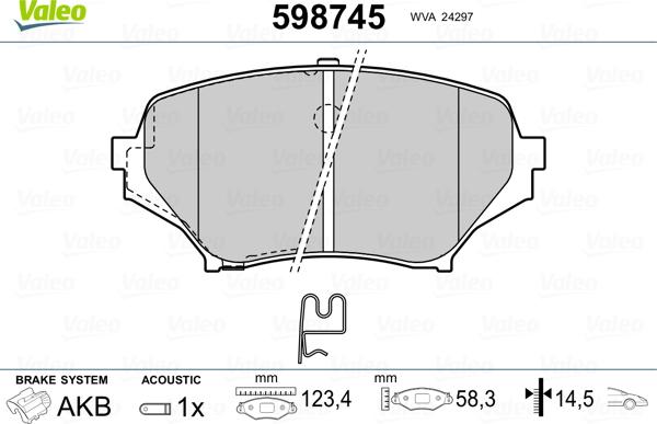 Valeo 598745 - Bremžu uzliku kompl., Disku bremzes www.autospares.lv