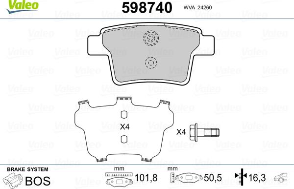 Valeo 598740 - Bremžu uzliku kompl., Disku bremzes autospares.lv