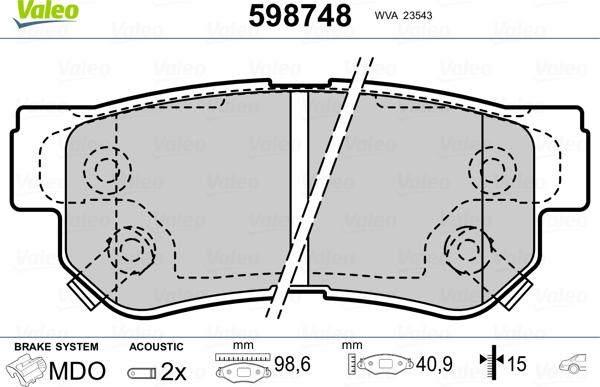 Valeo 598748 - Тормозные колодки, дисковые, комплект www.autospares.lv