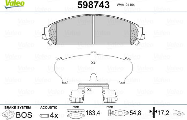 Valeo 598743 - Bremžu uzliku kompl., Disku bremzes www.autospares.lv