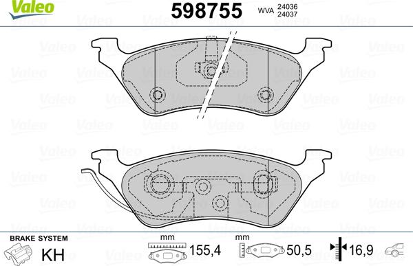 Valeo 598755 - Тормозные колодки, дисковые, комплект www.autospares.lv