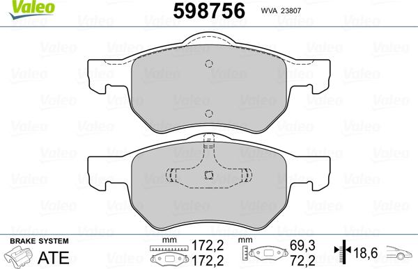 Valeo 598756 - Brake Pad Set, disc brake www.autospares.lv