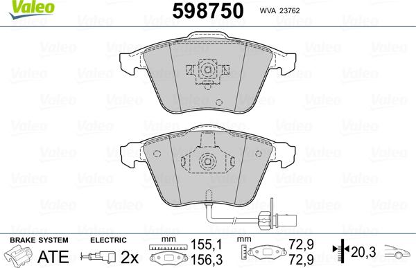 Valeo 598750 - Bremžu uzliku kompl., Disku bremzes www.autospares.lv