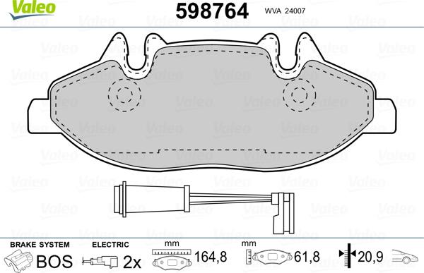 Valeo 598764 - Bremžu uzliku kompl., Disku bremzes www.autospares.lv