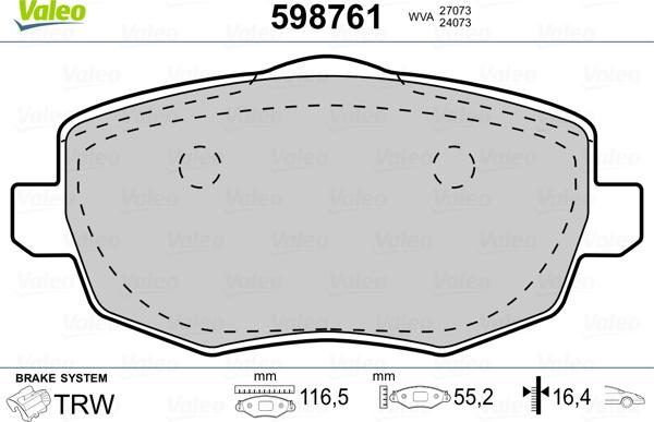 Valeo 598761 - Bremžu uzliku kompl., Disku bremzes www.autospares.lv