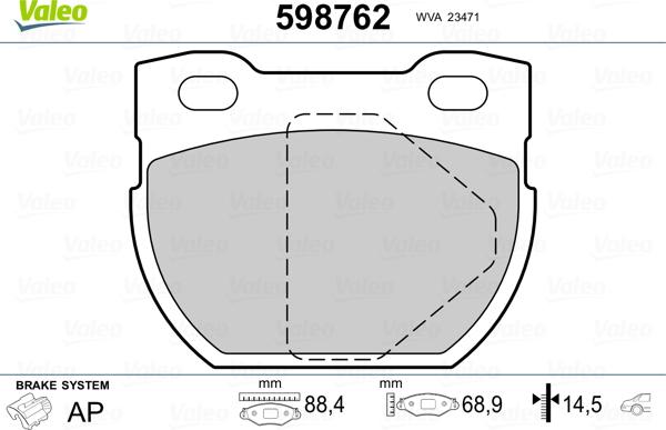 Valeo 598762 - Bremžu uzliku kompl., Disku bremzes www.autospares.lv