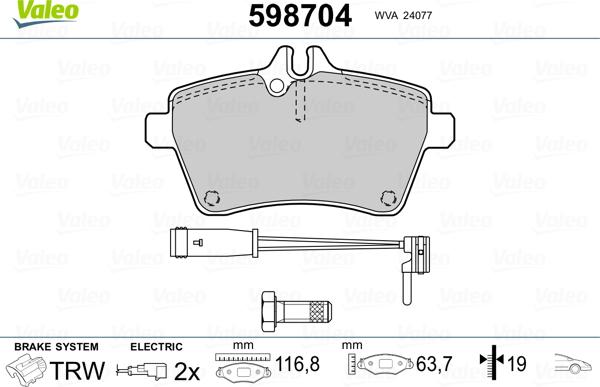 Valeo 598704 - Bremžu uzliku kompl., Disku bremzes www.autospares.lv