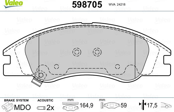 Valeo 598705 - Bremžu uzliku kompl., Disku bremzes autospares.lv