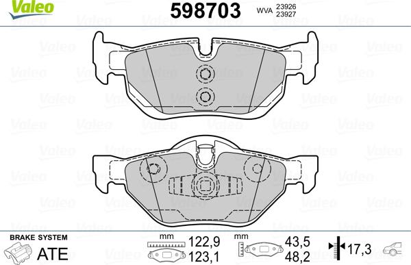 Valeo 598703 - Brake Pad Set, disc brake www.autospares.lv