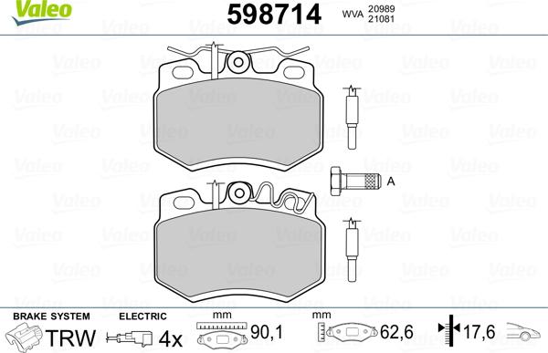 Valeo 598714 - Bremžu uzliku kompl., Disku bremzes autospares.lv