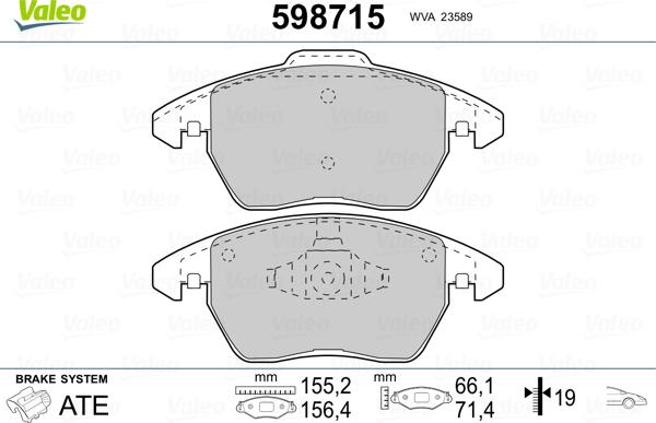 Valeo 598715 - Brake Pad Set, disc brake www.autospares.lv