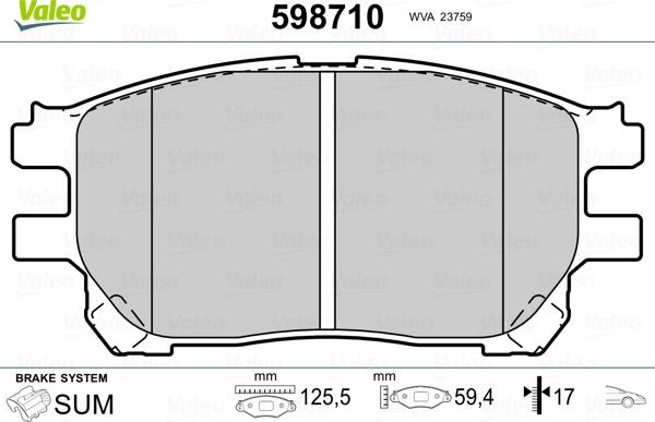 Valeo 598710 - Bremžu uzliku kompl., Disku bremzes www.autospares.lv