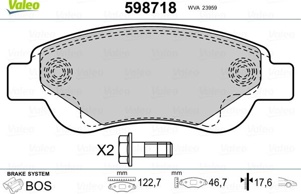 Valeo 598718 - Brake Pad Set, disc brake www.autospares.lv