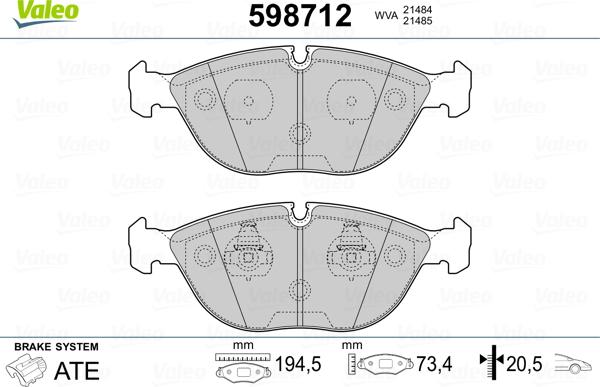 Valeo 598712 - Bremžu uzliku kompl., Disku bremzes www.autospares.lv