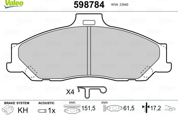 Valeo 598784 - Bremžu uzliku kompl., Disku bremzes autospares.lv