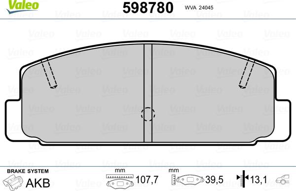 Valeo 598780 - Тормозные колодки, дисковые, комплект www.autospares.lv