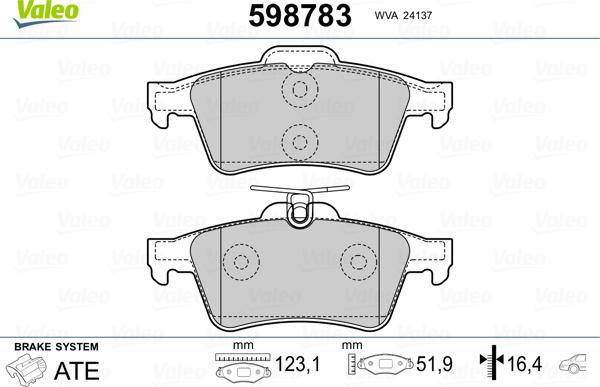 Valeo 598783 - Brake Pad Set, disc brake www.autospares.lv