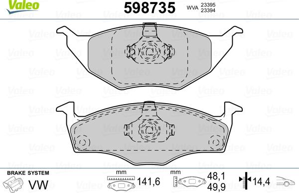 Valeo 598735 - Bremžu uzliku kompl., Disku bremzes www.autospares.lv