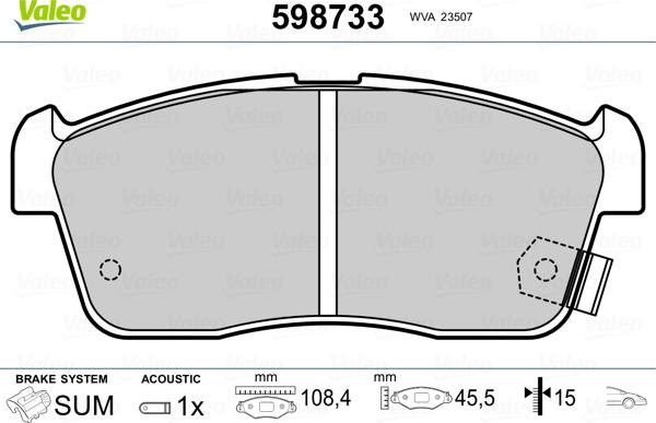 Valeo 598733 - Brake Pad Set, disc brake www.autospares.lv