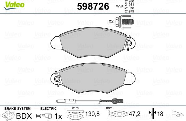 Valeo 598726 - Тормозные колодки, дисковые, комплект www.autospares.lv