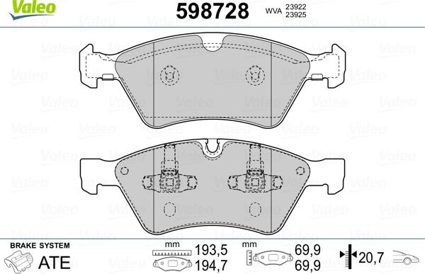 Valeo 598728 - Bremžu uzliku kompl., Disku bremzes www.autospares.lv