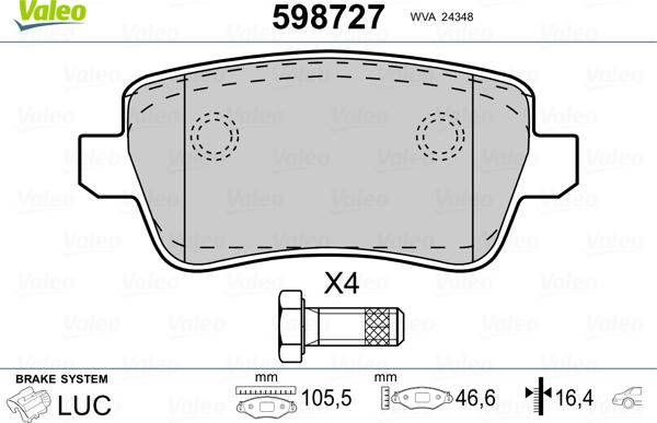 Valeo 598727 - Тормозные колодки, дисковые, комплект www.autospares.lv