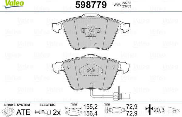 Valeo 598779 - Bremžu uzliku kompl., Disku bremzes www.autospares.lv