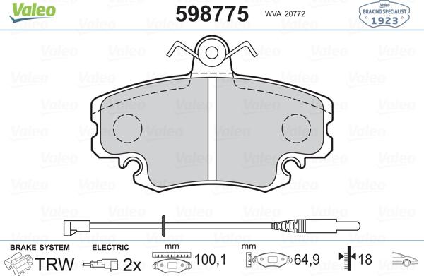 Valeo 598775 - Bremžu uzliku kompl., Disku bremzes www.autospares.lv