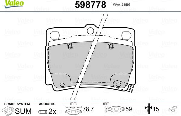 Valeo 598778 - Bremžu uzliku kompl., Disku bremzes www.autospares.lv