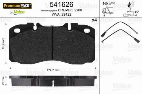 Valeo 541626 - Bremžu uzliku kompl., Disku bremzes www.autospares.lv