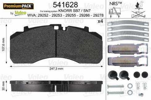 Valeo 541628 - Brake Pad Set, disc brake www.autospares.lv