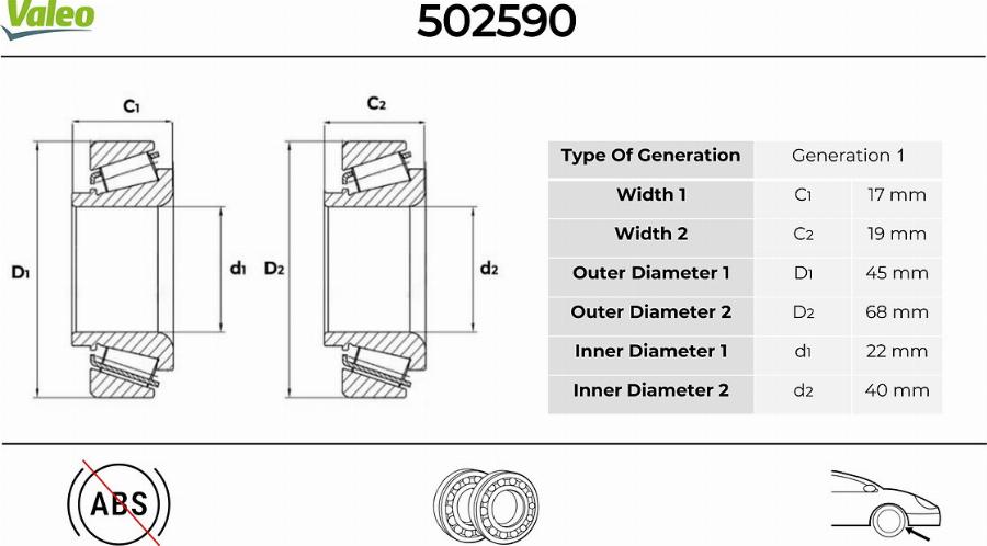 Valeo 502590 - Riteņa rumbas gultņa komplekts www.autospares.lv