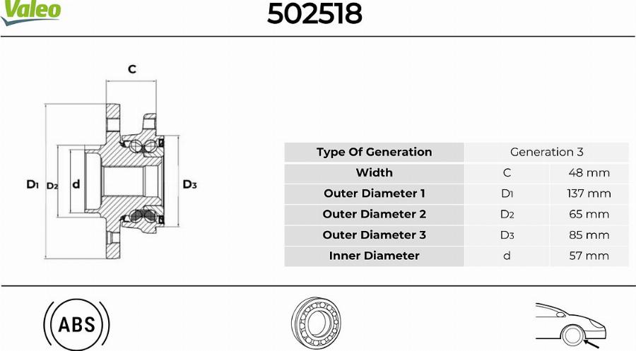 Valeo 502518 - Riteņa rumbas gultņa komplekts www.autospares.lv