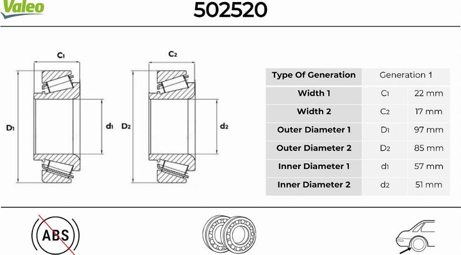 Valeo 502520 - Riteņa rumbas gultņa komplekts www.autospares.lv