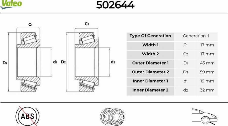 Valeo 502644 - Riteņa rumbas gultņa komplekts www.autospares.lv