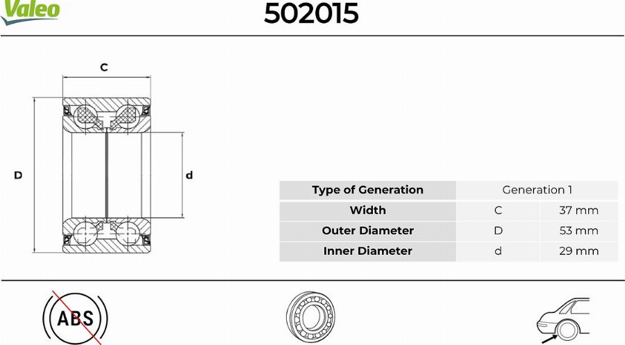 Valeo 502015 - Riteņa rumbas gultnis www.autospares.lv