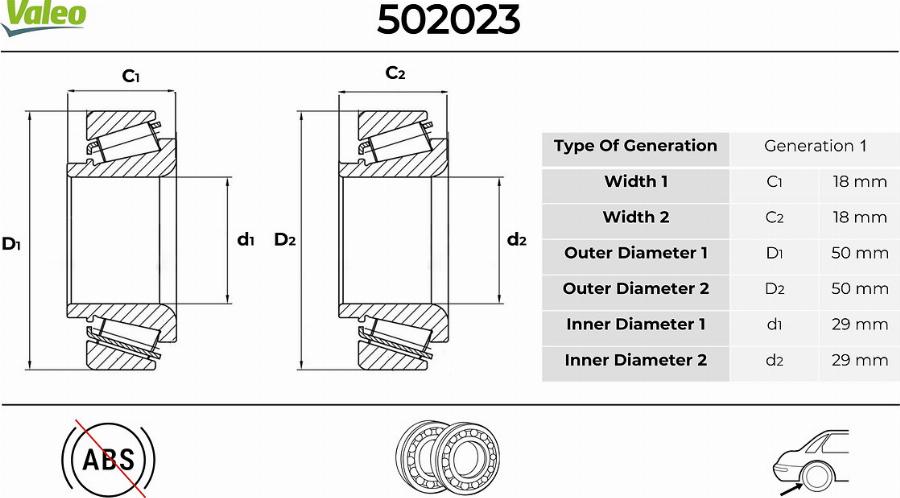 Valeo 502023 - Riteņa rumbas gultņa komplekts www.autospares.lv