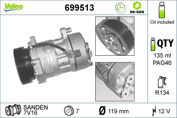 Valeo 699513 - Kompresors, Gaisa kond. sistēma autospares.lv