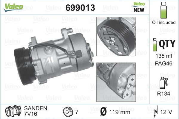 Valeo 699013 - Kompresors, Gaisa kond. sistēma autospares.lv