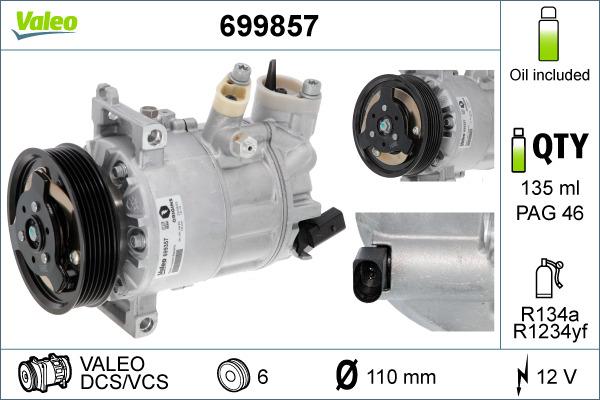 Valeo 699857 - Kompresors, Gaisa kond. sistēma autospares.lv