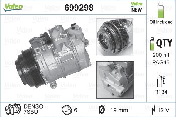 Valeo 699298 - Kompresors, Gaisa kond. sistēma www.autospares.lv