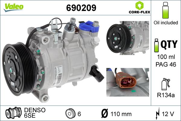 Valeo 690209 - Compressor, air conditioning www.autospares.lv