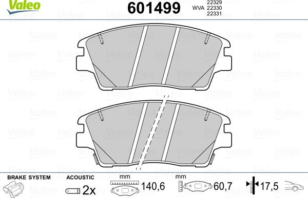 Valeo 601499 - Bremžu uzliku kompl., Disku bremzes autospares.lv