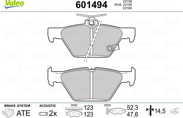 Valeo 601494 - Bremžu uzliku kompl., Disku bremzes www.autospares.lv